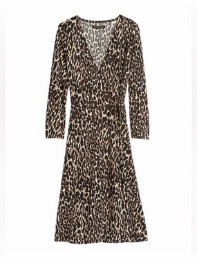 Banana Republic Leopard-Print Midi Wrap Dress in Brown and Black